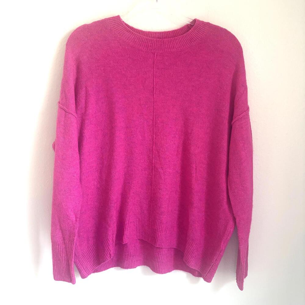 Vince‎ Camuto | Women’s Bright Pink Thin Fuzzy Crewneck Sweater Oversized Size L